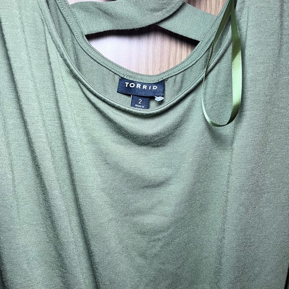 torrid Olive Green Maxi Drawstring Waist Dress - Picture 5 of 5